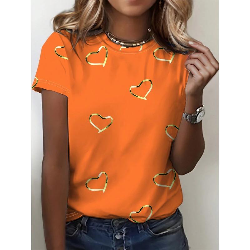 Ladies Love Print 3D T-shirt Round Neck Short Sleeved Soft Daily Top Comfortable Casual Shirt Fashiona Printed Design