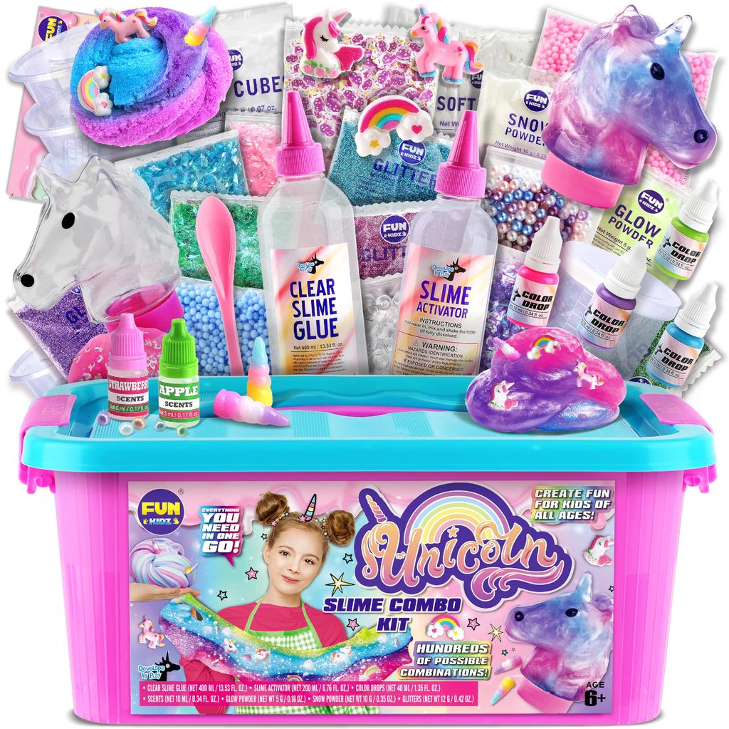 FunKidz Fluffy Unicorn Slime Kit, Cloud Slime Gift for Kids Ages 6 and Up. Fun Slime Making Kit. Great Craft Toy and Birthday Gift Idea.