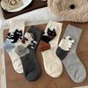 8pcs/4-Pair Unisex Autumn & Winter Warm 3D Cartoon Cat Mid-Calf Socks, Cute Ins Style Cold-Proof Casual Sports Socks