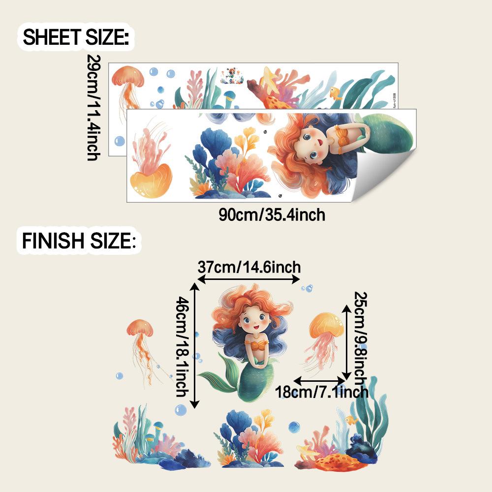 Cartoon Underwater Creatures and Mermaid Bathroom Home Decoration and Beautification Stickers