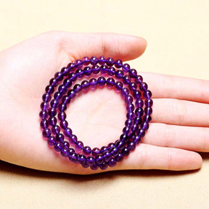 Amethyst Three-Turn Beaded Crystal Bracelet