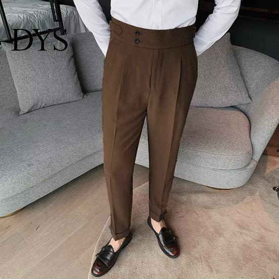 Elegante Formelle Hosen Herren Anzug Business Stil Gerade Beine Schmal Geschnitten Einfarbige Weiche Hohe Taille Vintage Taschen Atmungsaktiv Bürohosen Reißverschluss