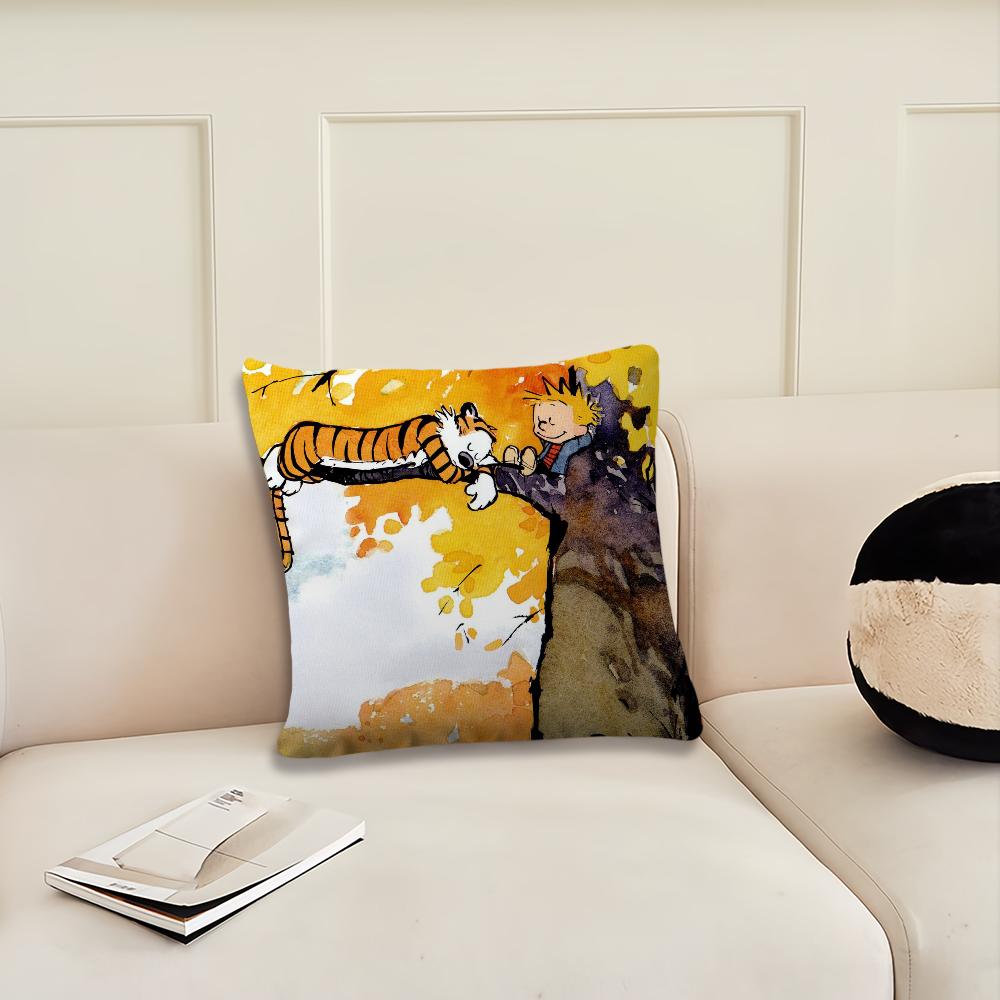 Cartoon C-Calvin and H-Hobbes cushion cover Cushion Room Bedroom Headboard Sofa Living Backrest Nap Time Pillow Case