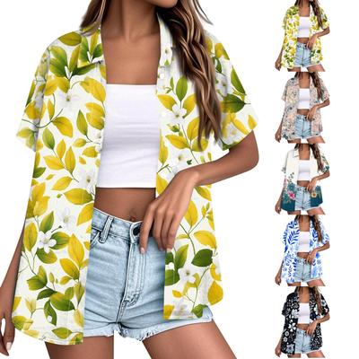 Women's Casual Short Sleeve Button Down Shirt Floral Print Lightweight Breathable Fabric Relaxed Fit Collared Top for Everyday Wear