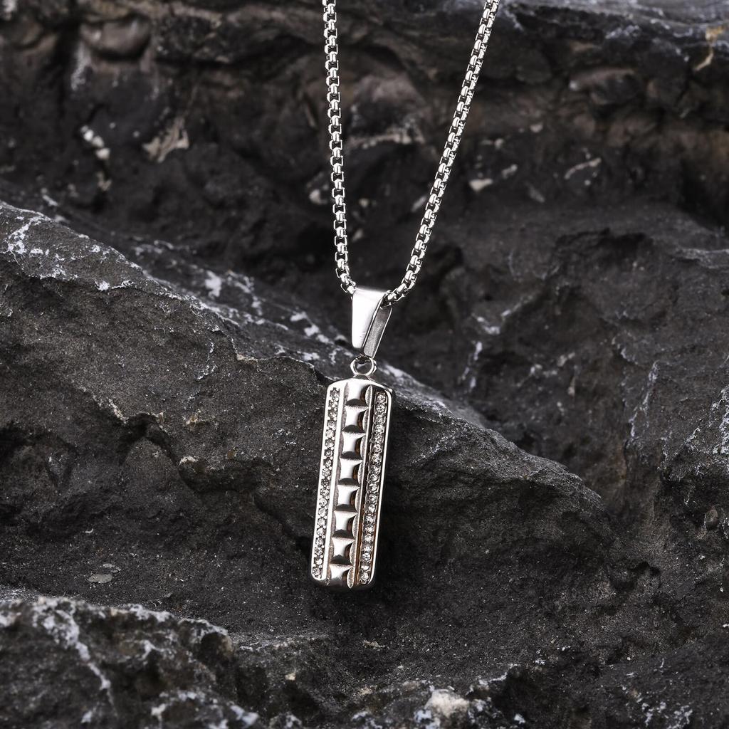 Vnox Mens Silver Color Bar Necklaces, Geometric Stainless Steel Pendant with Box Chain, Minimalst Metal Jewelry Gift for Him