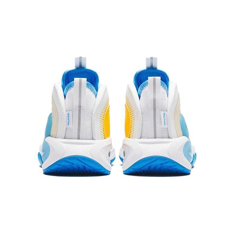 Anta Kids Round Head Knob Shock Absorbing Wear Resistant Mid Top Basketball Shoes Kids Basketball Shoes White Blue Yellow A312331111-1