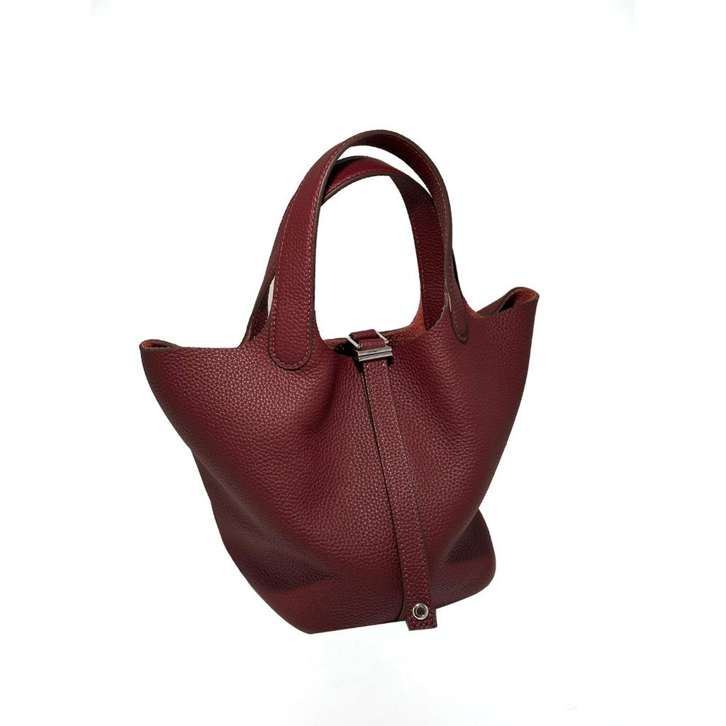 Vegetable Basket Handbag All Handmade Leather Togo First Layer Cowhide Premium Versatile Bucket Bag Women's Bag Factory Wholesale