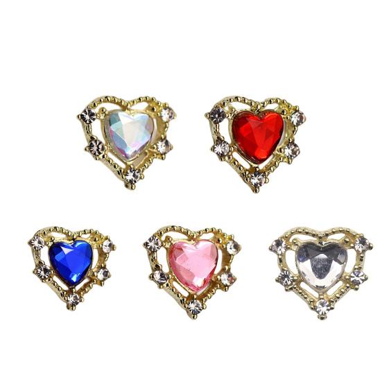 10Pcs Manicure Decor Sparkling Stunning Visual Effect Three-dimensional DIY Nail Heart Colorful Fake Diamond Nail Alloy Ornament Nail Supplies