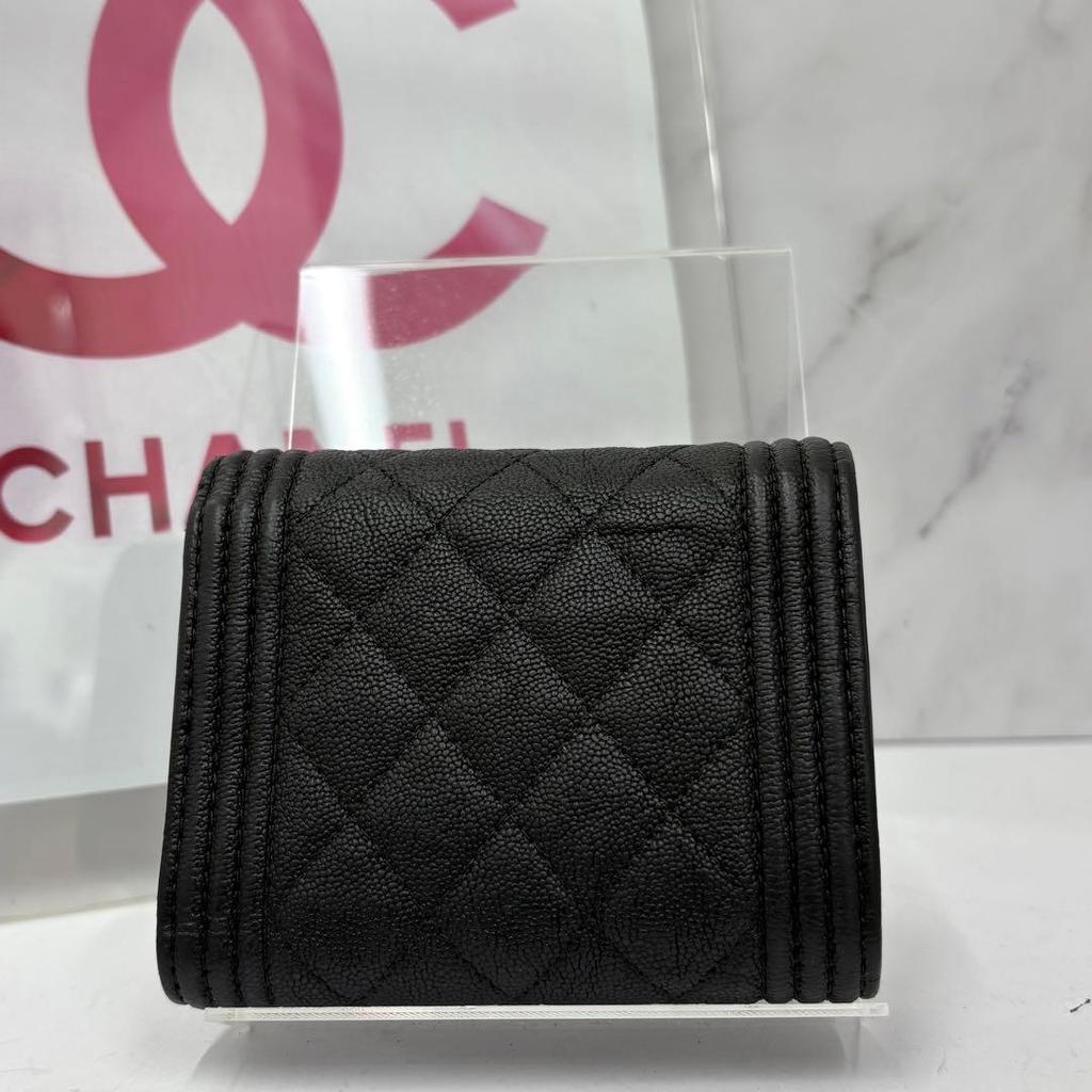 Used CHANEL Boy Chanel Trifold Wallet Caviar Skin Black