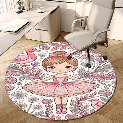 1PC Ballerina Flowers Non-Slip Floor Round Carpet, Office, Family, Bedroom, Large Area Rug Indoor Rugs,  Durable PolyesterH0376