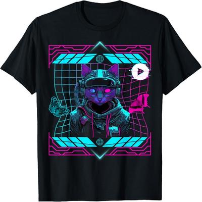 Cyberpunk Cat Kitty  Futuristic Edgy Aesthetic T-Shirt