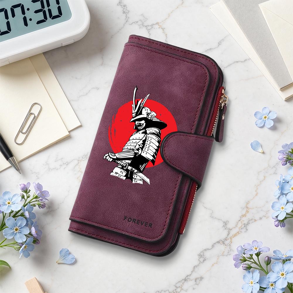 Stylish Samurai Print Long Wallet Fashion Portable Card Holder Casual Daily Purse