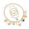 Bohemian Ocean Style Necklace and Bracelet Set with Imitation Starfish, Shell and Pearl Pendants