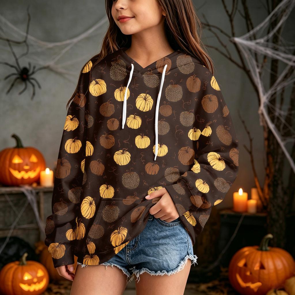 Kids Casual Halloween Print Hoodie for Holiday and Everyday Wear