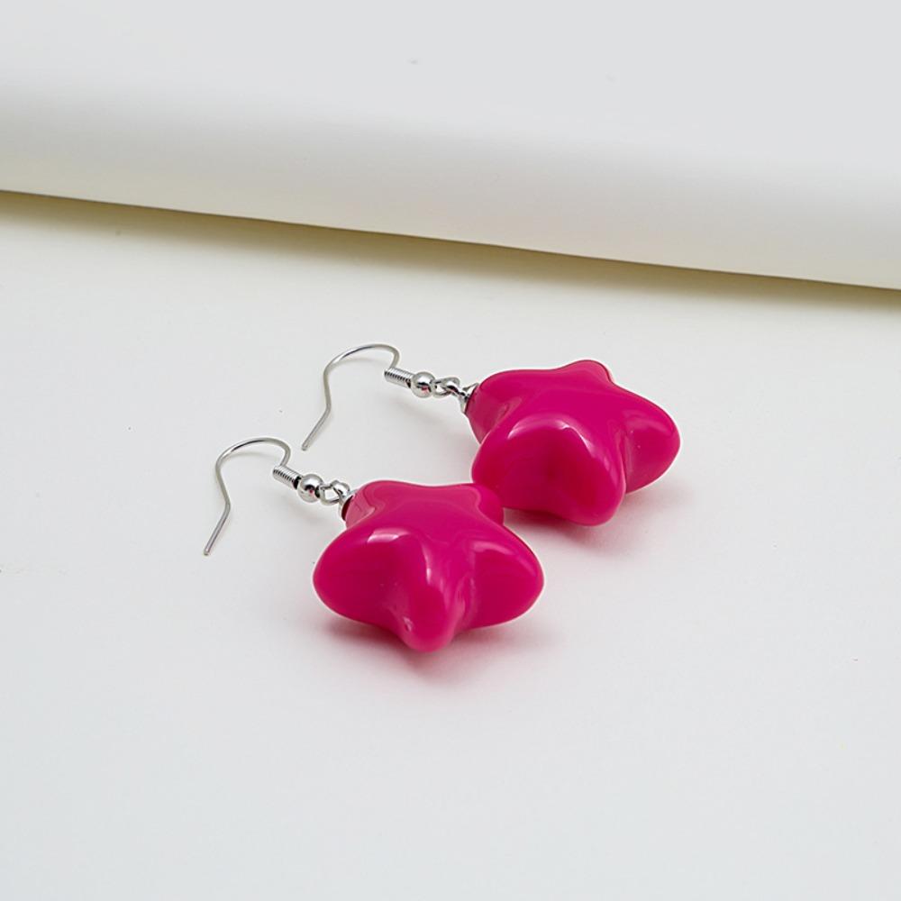 Korean Stereo Cartoon Candy Color Resin Star Dangle Earrings for Women Students Cute Creative Earrings Jewellery Accessory Gifts