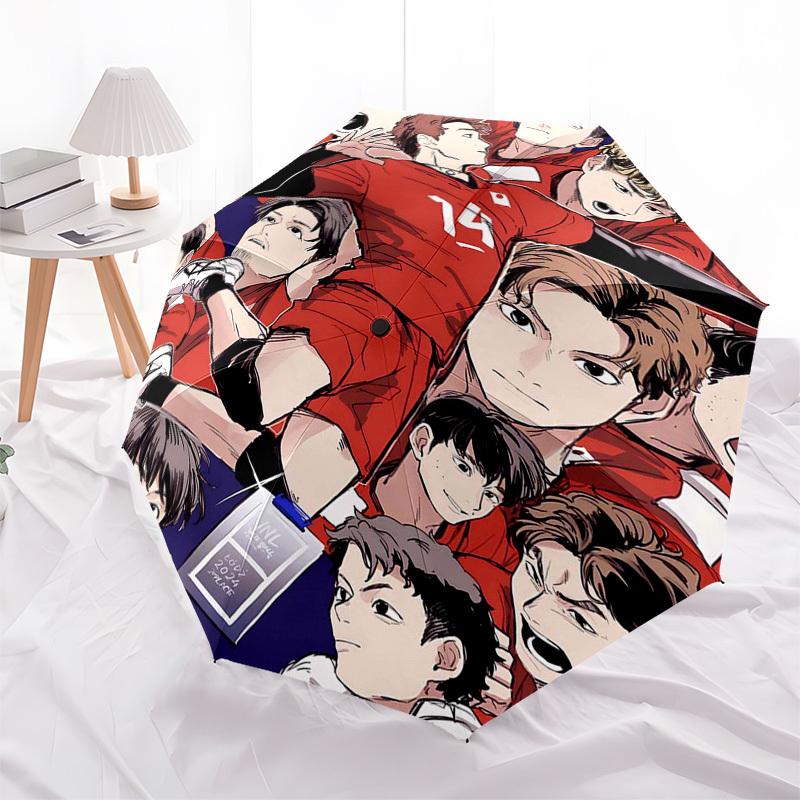 1pc Outdoor Umbrella with Haikyuu! Characters - Automatic Opening/Closing, Portable Tri-Fold Design, 8-Rib Iron Frame - Perfect Gift for Fans, Tr