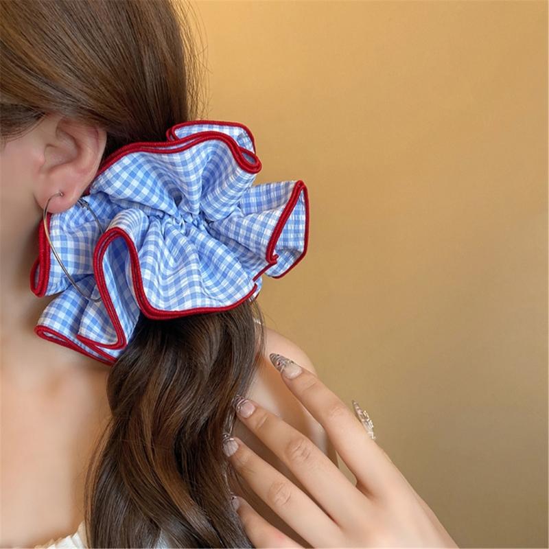 Elastic Checkered Scrunchie Gentle Hairband Fabric Hair Tie Elegant Hair Circle For Ponytails Updos Wrist Accessories