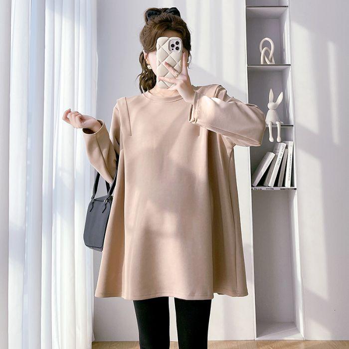 

2025 Maternity Autumn Collection: Simple Long Sleeve Plus Size Casual T-Shirt L кофейный