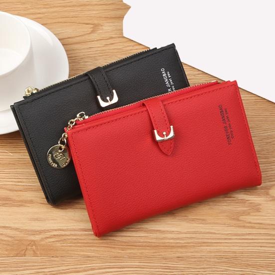 Women Wallet Luxury Faux Leather Large Snap Button Zipper Bi-fold Multi-slots Card Holder Long Slim Coin Purse Money Case Bag Girls Gift