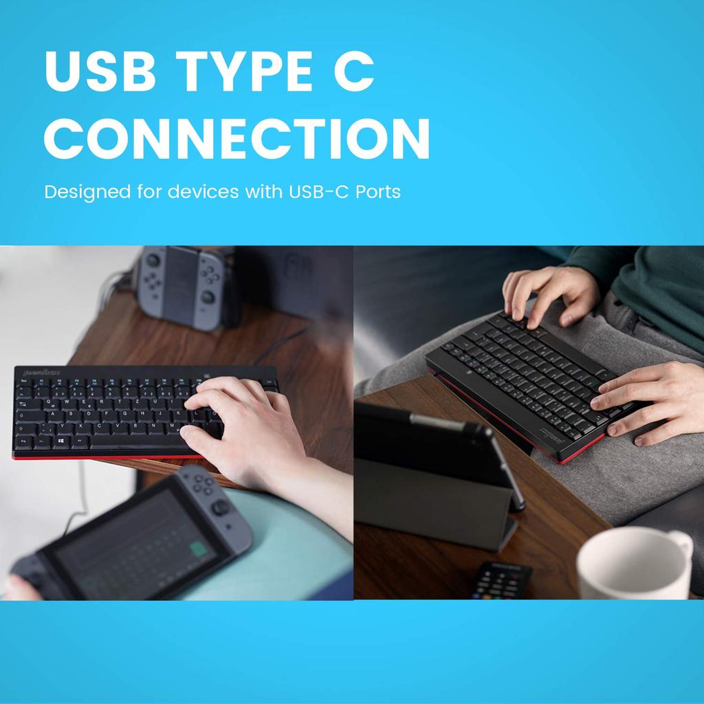 Perixx PERIBOARD-422 Wired USB-C Cable Mini Keyboard with USB-CType-CType-C Connections, Black, Tenkeyless [Official Warranty] (English Layout)