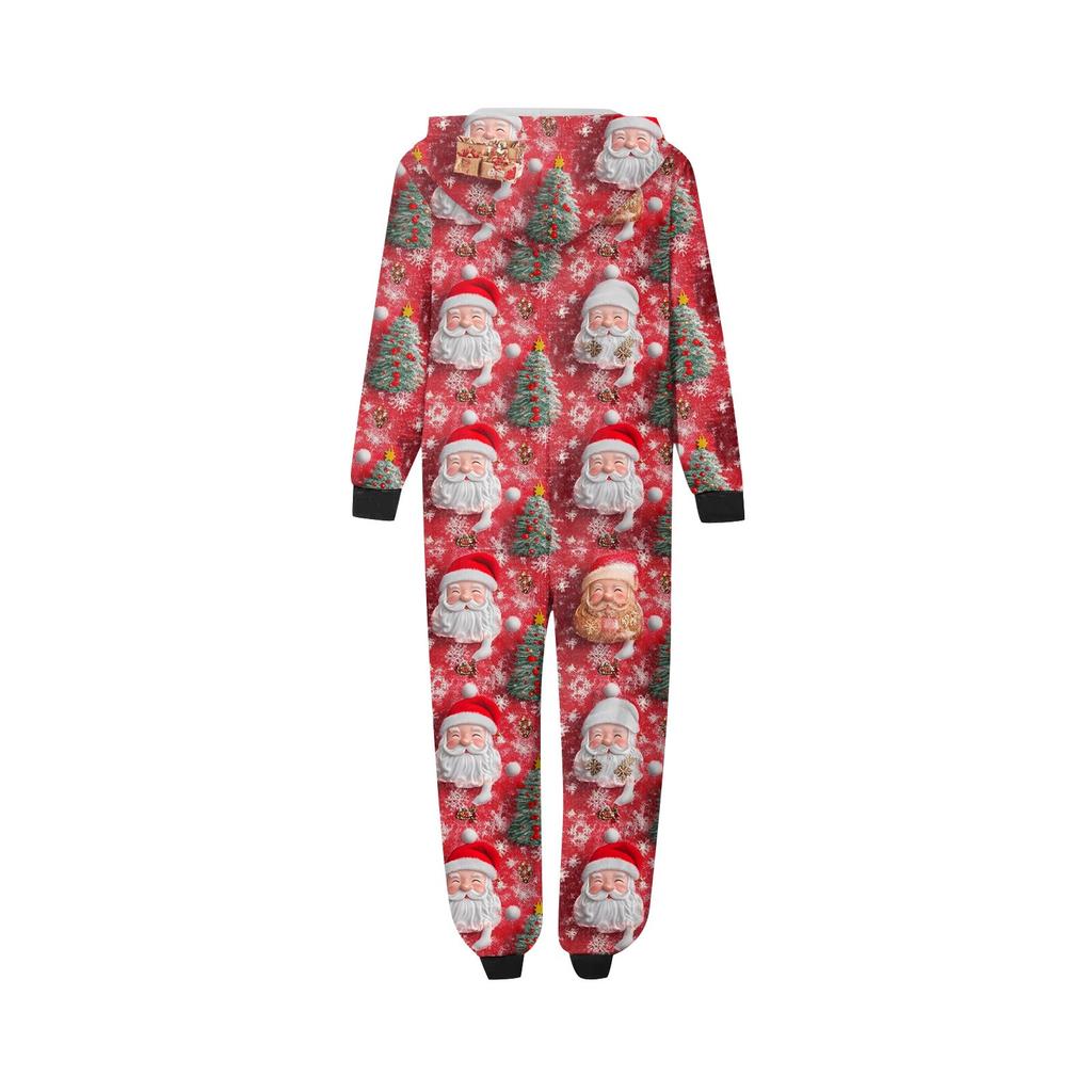 Christmas Print Parent-Child Outfit Hooded Zipper One-Piece Fashionable Home Suit Set