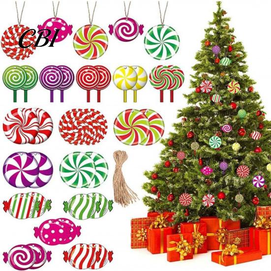 Colorful Lollipop Pendants Wooden Christmas Balls, Candy Stripe Tree Hanging Ornaments, Ornaments Macaron Color Festive Pendant for Holiday Home Party