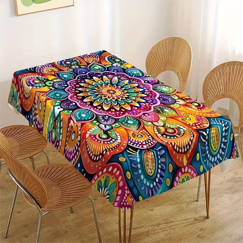 Jmg Household Supplies Unisex Colorful Mandala Print Rectangle Tablecloth For Table Decor Washable Boho Floral Kitchen Dining Table Cloth Holiday Party Decor