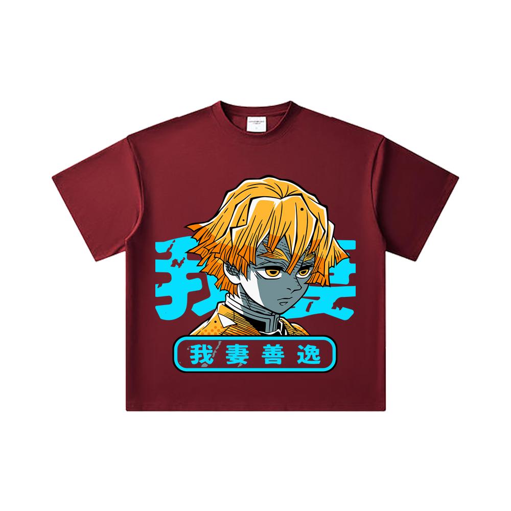 260 GSM Double Yarn 32 Count 100% Cotton Demon Slayer V100 Zenitsu Print Unisex Heavy Cotton T Shirt