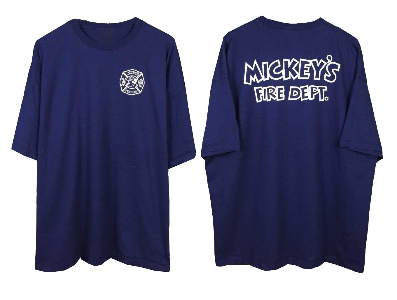 

NEW Disney Mickey Mouse Fire Dept T-Shirt Size S-5XL Big Logo Tee Reprint 4XL