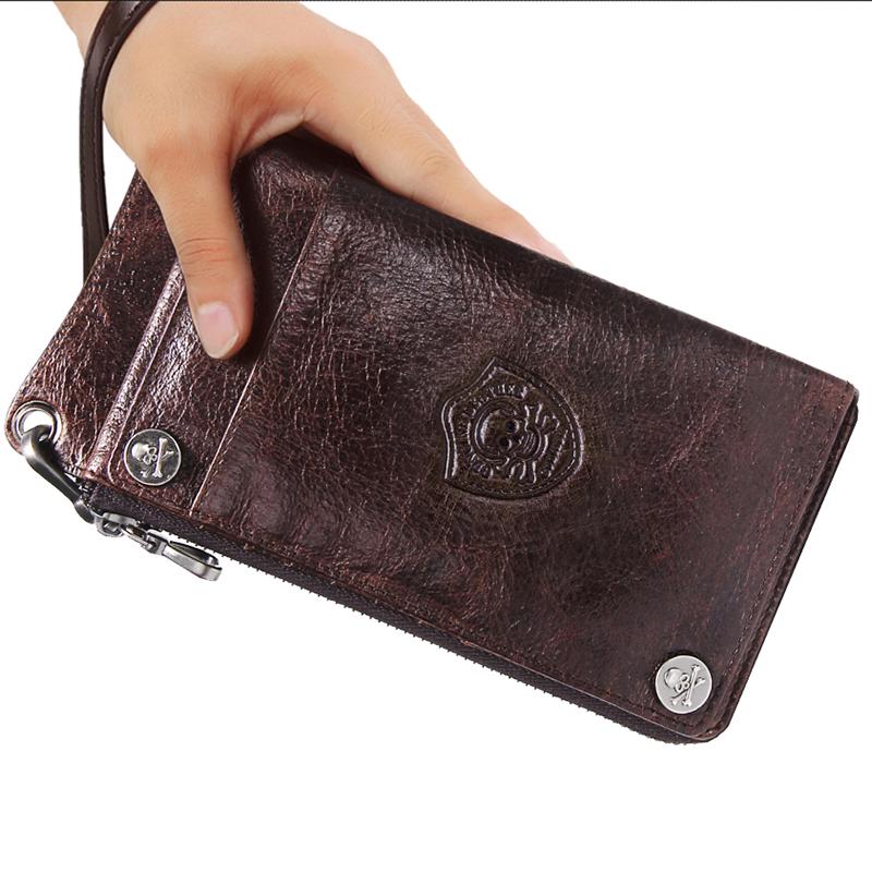 CONTACT'S Cow Leather Men's Long Wallet Vintage Clutch Wallets Male Coin Purse For 6.5" Cell Phone
