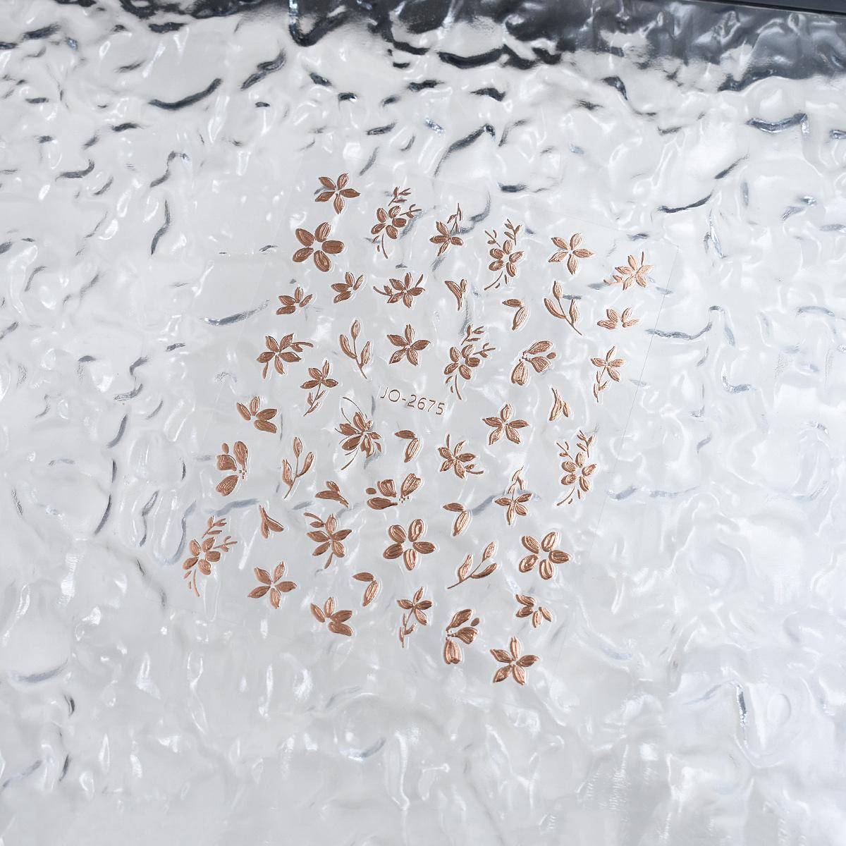 3D Gold Floral Embossed Nail Stickers: Five-Petal Blooming Flowers Decals