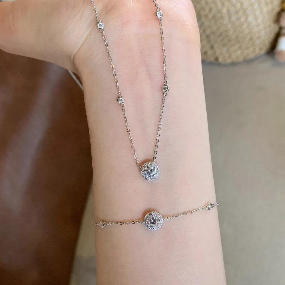 

Women Jewelry Set Luxury 2CT Round Moissanite Necklace Bracelet Jewelry