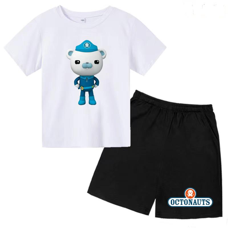 Kids Summer Cartoon Animated Print Set Summer Sports Set T-shirt + Shorts Charming 2-piece Outdoor Wear for Boys and Girls
