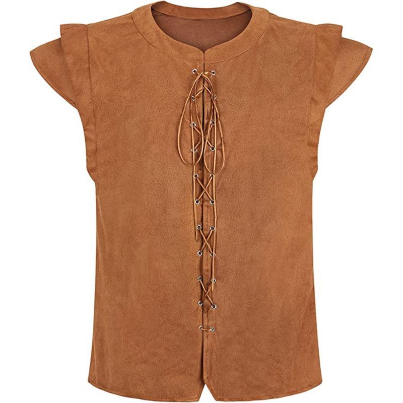 Vikings play suede t-shirt halloween renaissance deerskin vest vest cosplay