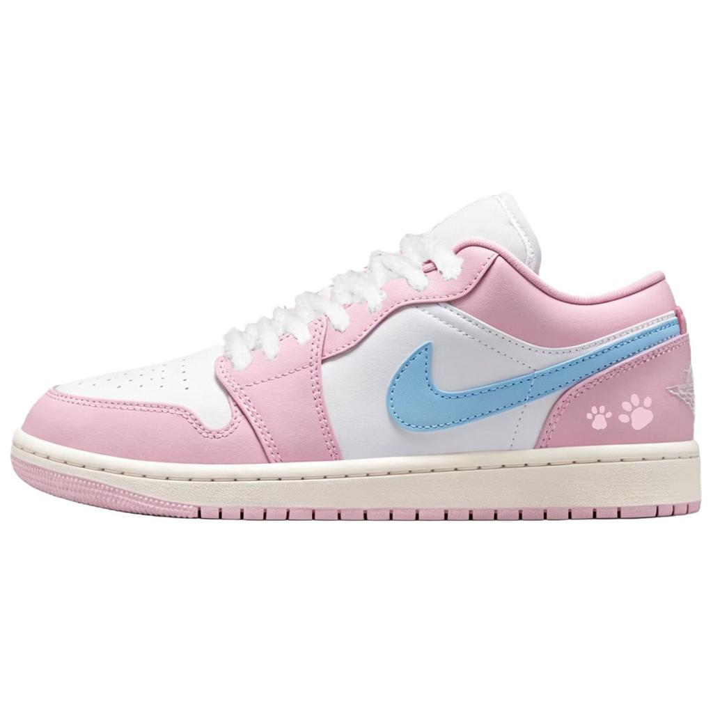 Jordan Air Jordan 1 Pink Cat Paw Cushioning Slip Resistant Abrasion Resistant Low top Vintage Basketball Shoes Women's DC0774-607 (Team1335-)
