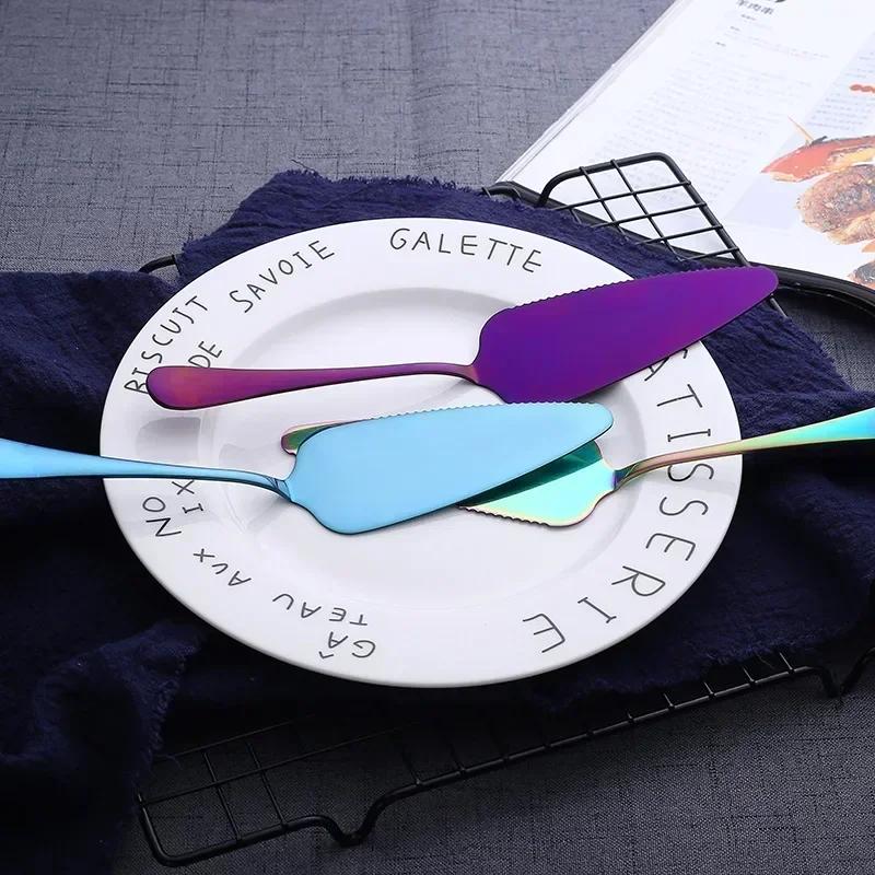 Colorful Stainless Steel Cake Shovel Knife Pie Pizza Cheese Server Cake Divider Knives Baking Convenient Kitchen Tool Accessory