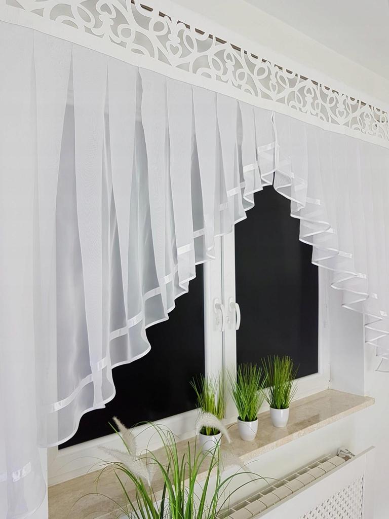 Curtain with openwork panel, white, 200cm