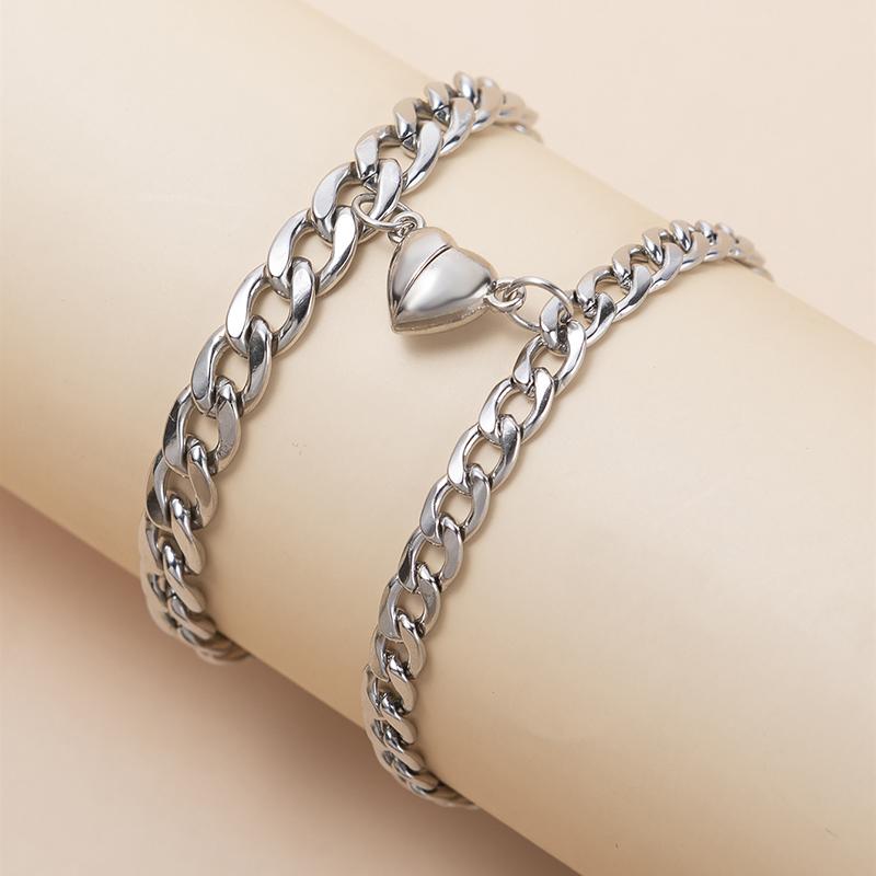 2 Teile/satz Magnet Paar Armbänder Herz Attraktion Armband Edelstahl Charme Einfache kubanische Ketten Schlüssel Schloss Schmuck Geschenke