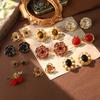 Retro Enamel Flower Medieval Temperament European and American High Sense Zircon Light Luxury Earrings French