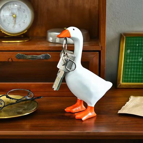 Magnetic Goose Key Holder Cute Resin Goose Figurine with Strong Magnet Beak Funny Animal Desk Ornament for Home Office Table Decor