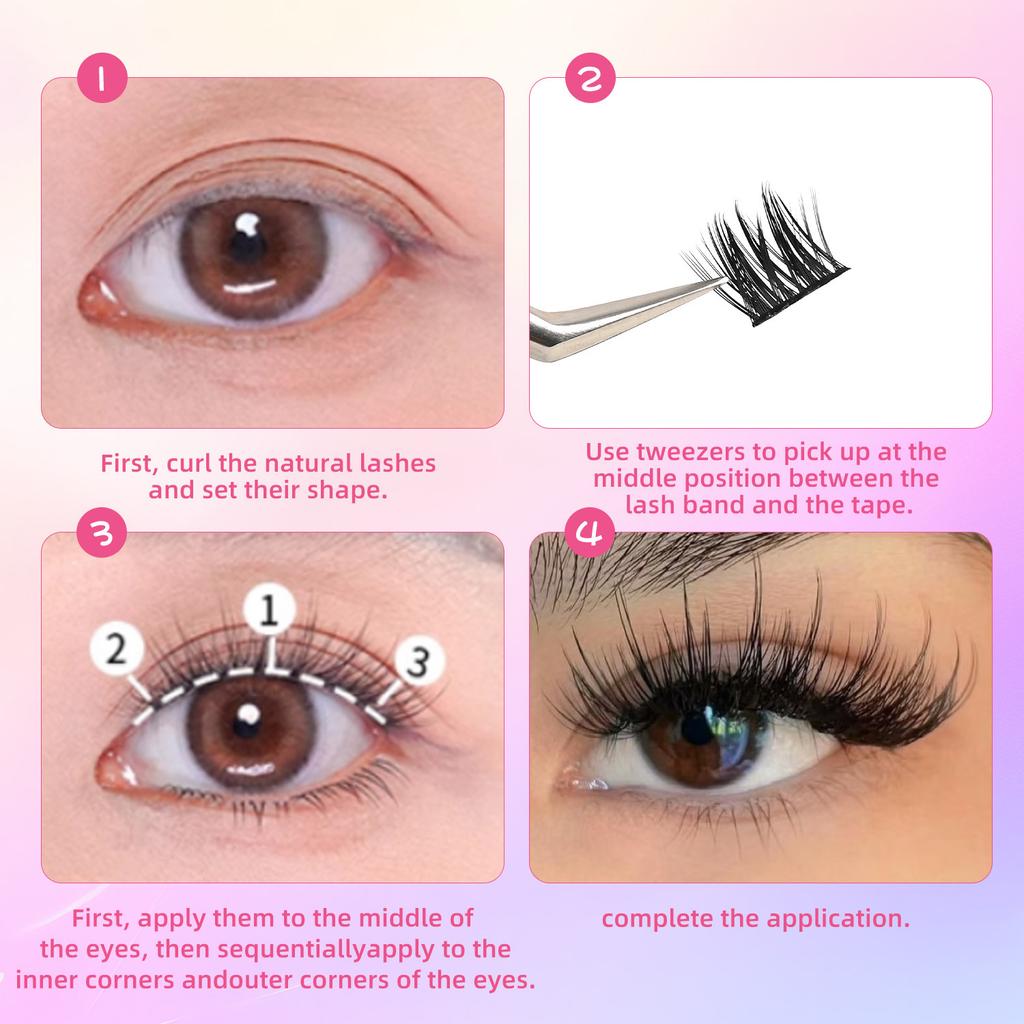 Natural Soft Segmented DIY Cluster Lashes - Large Volume Set, Synthetic Fiber for Effortless Individual Application
