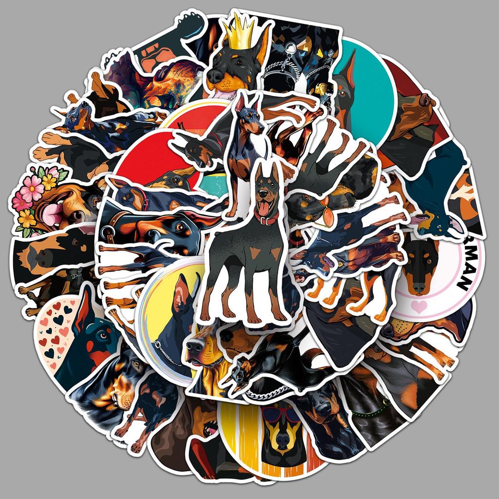 50pcs Cute Doberman Dog Stickers - Cartoon Animals, Pets, Waterproof Decoration for Thermos, Cups, Journals.