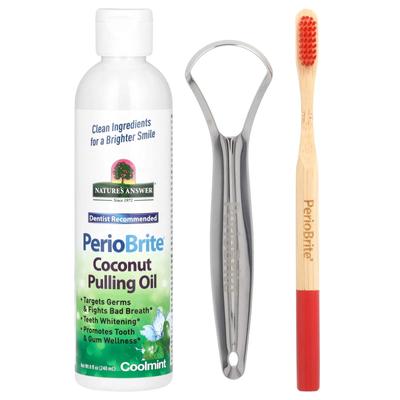 PerioBrite Kokosöl zum Ölziehen, mit Zahnbürste und Zungenschaber, Kühle Minze, 8 fl oz (240 ml)