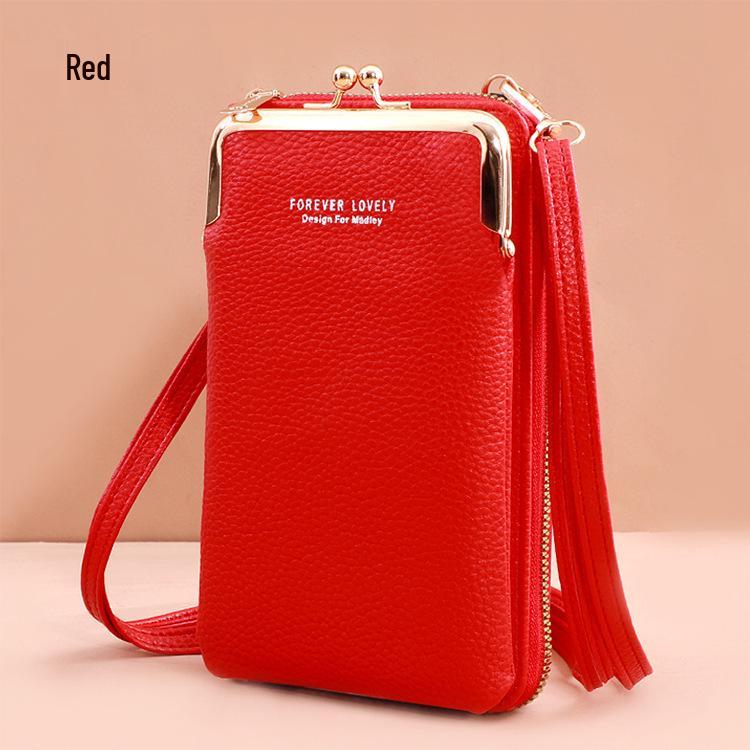 2025 Women's Korean Style Lychee Grain Large Capacity Crossbody Phone Bag & Wallet.