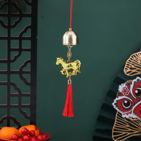 Chinese New Year Horse Pendant 2026 Feng Shui Zodiac Animal Charm Hanging Tassel Ornament with Bell for Fortune Wealth Success Home Shop Door Window