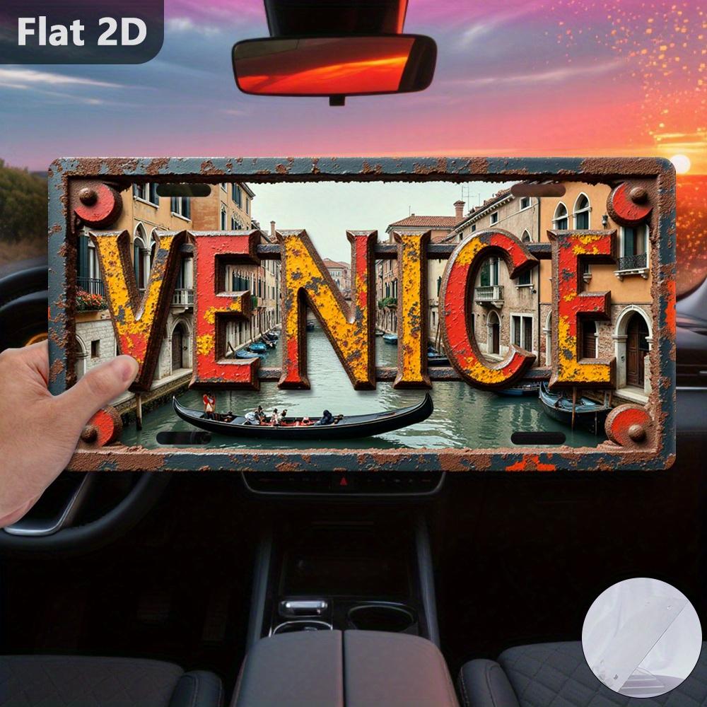 D Flat pc Vintage Venice Italy Travel Poster Retro Venetian Gondola Rialto Bridge Metal Wall Decor HeavyDuty Aluminum 15x30cm(5.9x7.8inch)