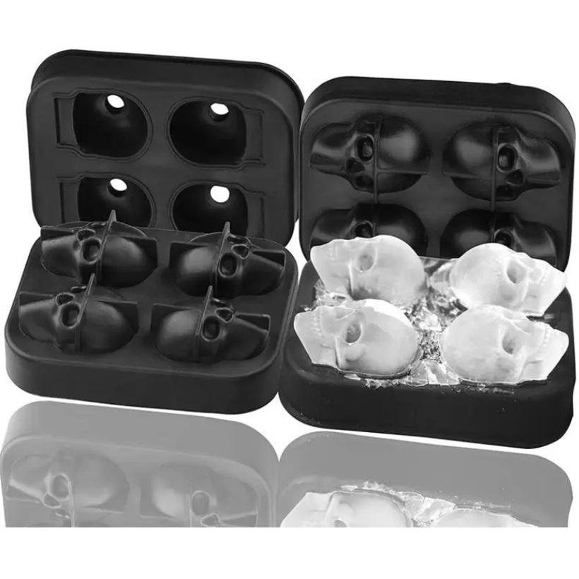 4/6 Grids 3D Skull Ice Cube Tray with Funnel Silicone Flexible Ice Maker Molds Ice Cube Maker Cream Tools