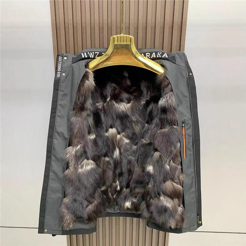 Men's Mid-Length Winter Parka with Mink Fur, Detachable Lining, and Genuine Leather Trim