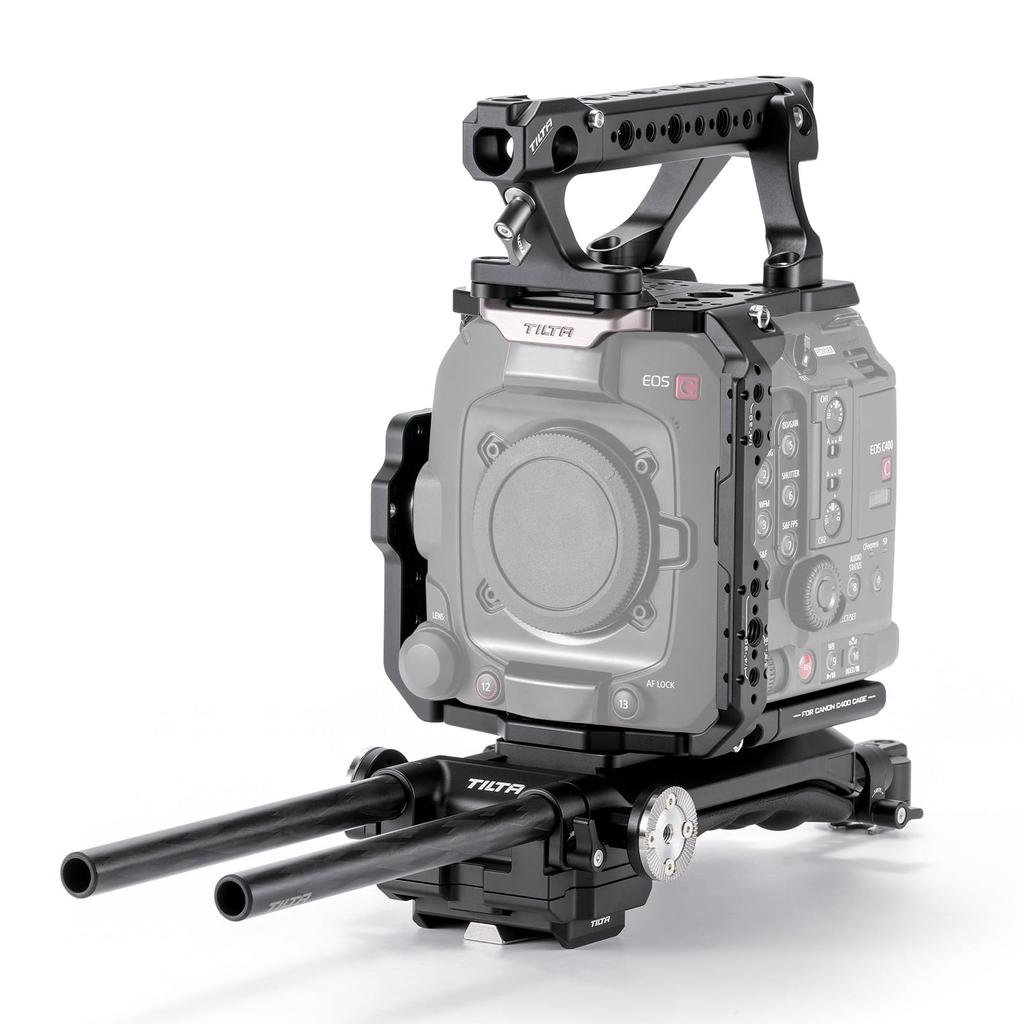 TILTA C400 Cage for Canon Includes Advanced Kit with Manfrotto Quick Release Bottom Top Handle 15mm Carbon Fiber Rod and Rear Accessory Mount Plate