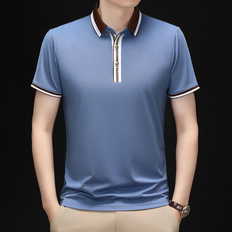 T-Shirt Medium Loose Business Casual Lapel Short-Sleeved Color Matching Letter Polo Shirt Men